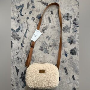UGG Cream Shearling Crossbody Bag with Tan Strap